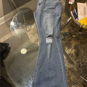 Fashion Nova Blue Distressed Flare Jeans